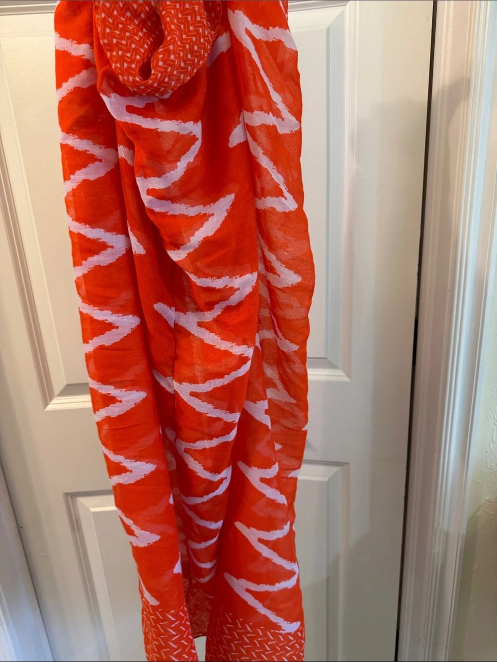 Bright Orange & White Patterned Infinity Scarf